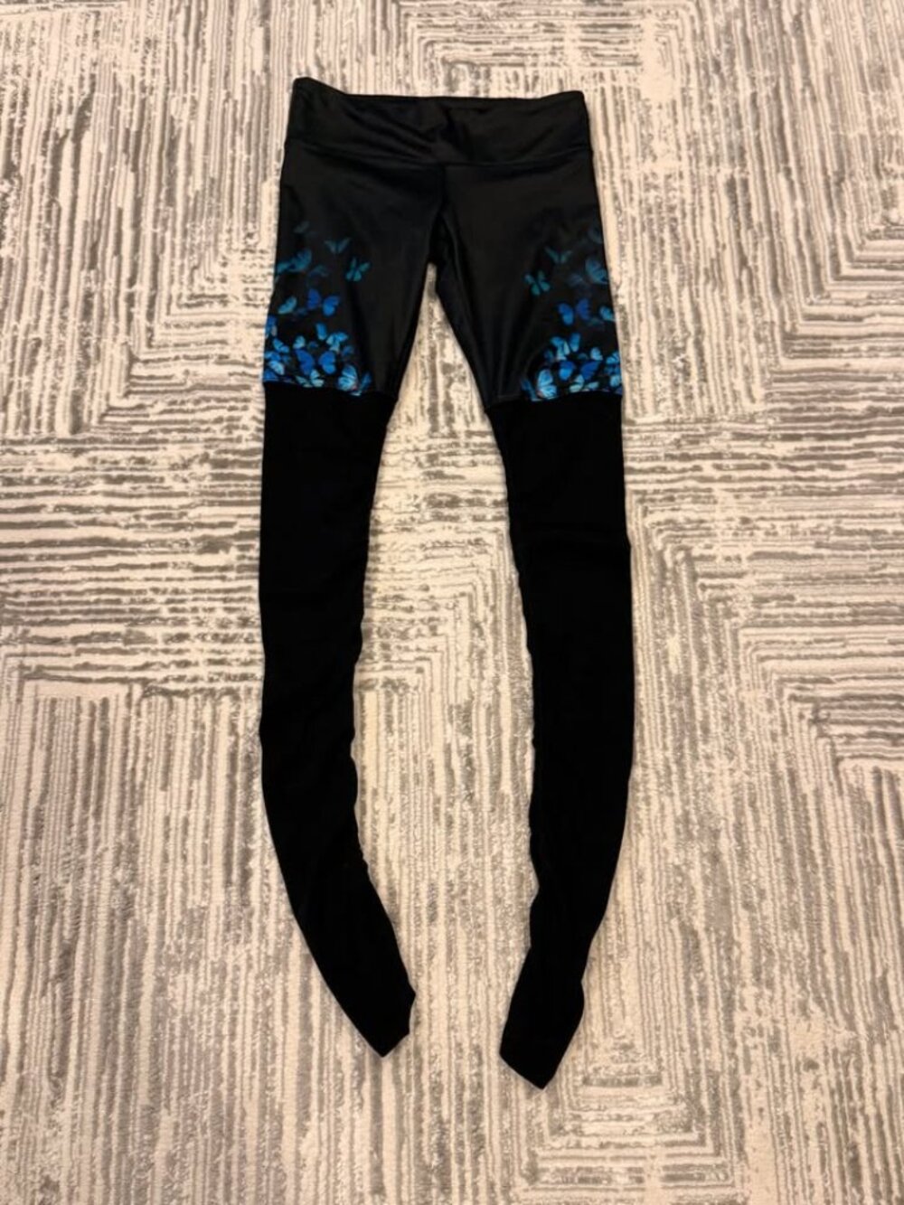 Alo Yoga women's small Goddess Gypset Ribbed Glossy Butterfly blk/blue leggings